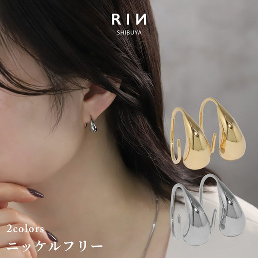 fp-059 ピアス ドロップ 18k 18金 金属アレルギー フープ フック ニッケルフリー 18kコーティング レディース セカンドピアス キャッチレス シンプル シルバー ゴールド ロジウムコーティング ティアドロップ 大人 上品 きれいめ 【両耳用・2個売り】