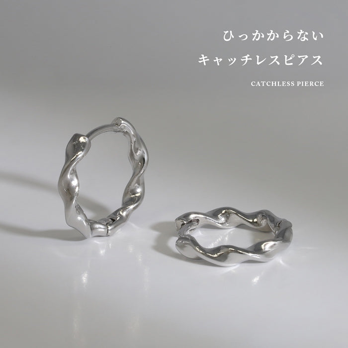 fp-076 ピアス 18金 フープピアス 金属アレルギー 金属アレルギー対応 つけっぱなし シルバー ゴールド ねじれ ニッケルフリー 18kコーティング レディース ツイストリング セカンドピアス 耳たぶ キャッチレス リング セット 【両耳用・2個売り】