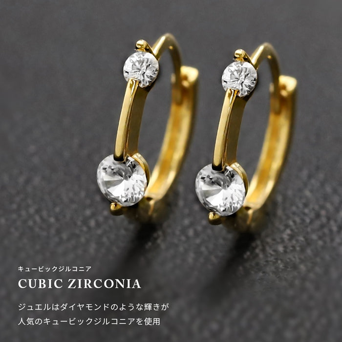fp-102 ピアス キャッチレス 18k 18金 フープピアス 低アレルギー リングピアス ニッケルフリー 小ぶり 小さめ レディース シンプル シルバー ゴールド ジュエル キュービックジルコニア セカンドピアス 耳たぶ 【両耳用・2個売り】