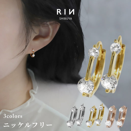 fp-102 ピアス キャッチレス 18k 18金 フープピアス 低アレルギー リングピアス ニッケルフリー 小ぶり 小さめ レディース シンプル シルバー ゴールド ジュエル キュービックジルコニア セカンドピアス 耳たぶ 【両耳用・2個売り】