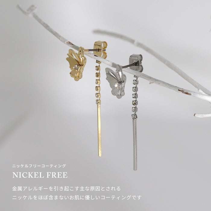 fp-111 ピアス 金属アレルギー 18k 18金 ニッケルフリー 蝶 バタフライ 揺れる 小ぶり 小さめ  レディース 普段使い シンプル シルバー ゴールドセカンドピアス フォーマル 耳たぶ 【両耳用・2個売り】