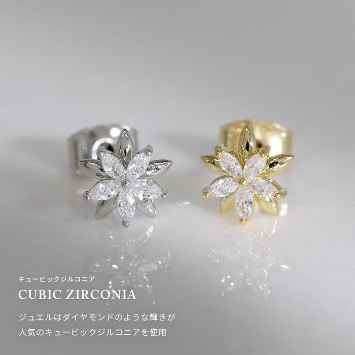 fp-127 ピアス 金属アレルギー 花 フラワー 18k 18金 つけっぱなし レディース シンプル シルバー ゴールド かわいい セカンドピアス 普段使い 金属アレルギー対応 チタンピアス  ジュエル キュービックジルコニア セット 【両耳用・2個売り】