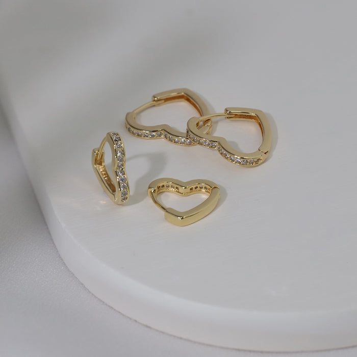 ★fp-131 ピアス 金属アレルギー ハート はーと フープピアス 18k 18金 レディース シンプル シルバー ゴールド キャッチレス つけっぱなし かわいい セカンドピアス 普段使い キュービックジルコニア セット 【両耳用・2個売り】