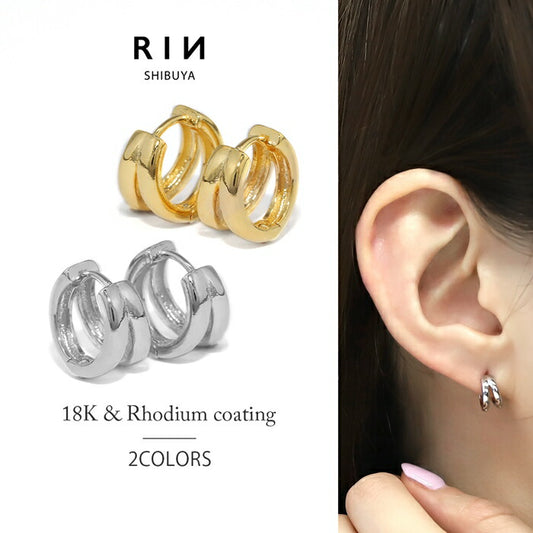 fp-132 ピアス 金属アレルギー フープピアス ダブルフープピアス リングピアス 18k 18金 レディース シンプル シルバー ゴールド キャッチレス ダブルリング つけっぱなし かわいい セカンドピアス 普段使い セット 【両耳用・2個売り】