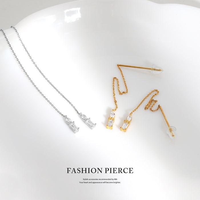 fp-137 ピアス 金属アレルギー レディース アメリカンピアス チェーン 揺れる シンプル シルバー ゴールド 18k ロングピアス かわいい セカンドピアス ジルコニア 普段使い アクセサリー キュービックジルコニア セット 【両耳用・2個売り】