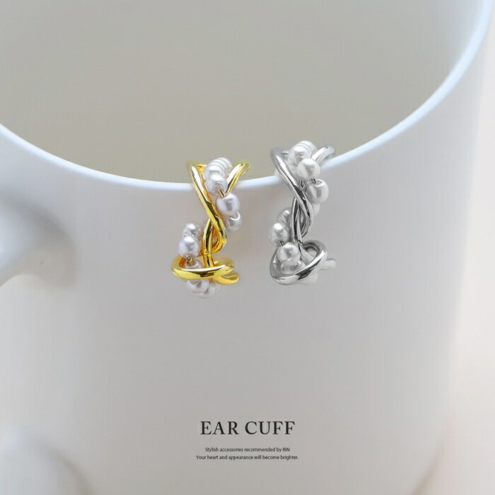 fp-149 イヤカフ パール ソフィスティケート ニッケルフリー ツイストフープデザイン アクセサリー 金属 アレルギー 対応 アクセサリー おすすめ 普段使い 上品 ノンホールピアス 金アレ対応 片耳用 凛
