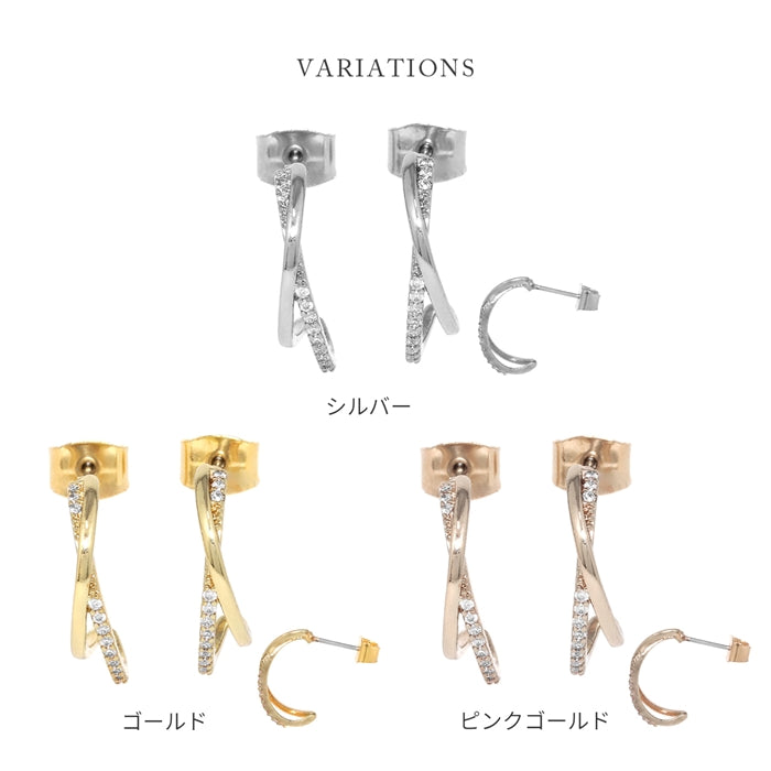 fp-162 ピアス チタンポスト 2連 ハーフフープ ジルコニア ニッケルフリー 18Kコーティング スタッド ファッションピアス 『両耳用・2個売り』
