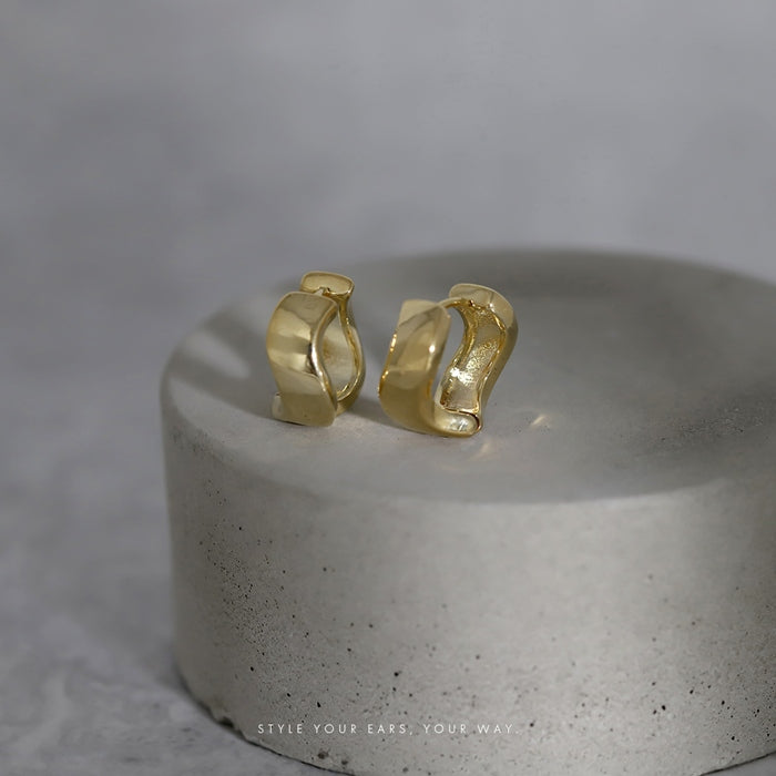 fp-169 フープ リング 凛  キャッチレス 18K ロジウム シンメトリー S字 左右対称 中折れ ピアス ニッケルフリー 耳 耳たぶ 『両耳用・2個売り』