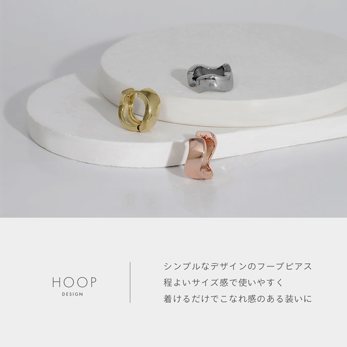 fp-169 フープ リング 凛  キャッチレス 18K ロジウム シンメトリー S字 左右対称 中折れ ピアス ニッケルフリー 耳 耳たぶ 『両耳用・2個売り』