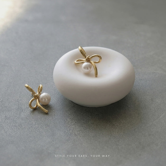 fp-171 ピアス アクセサリー リボン パール 上品 セレモニー パーティ かわいい リングピアス フープ ピアス ニッケルフリー 18K 【両耳用・2個売り】