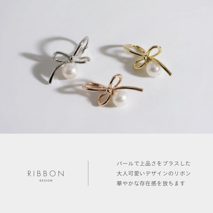 fp-171 ピアス アクセサリー リボン パール 上品 セレモニー パーティ かわいい リングピアス フープ ピアス ニッケルフリー 18K 【両耳用・2個売り】