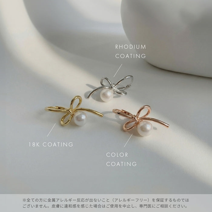 fp-171 ピアス アクセサリー リボン パール 上品 セレモニー パーティ かわいい リングピアス フープ ピアス ニッケルフリー 18K 【両耳用・2個売り】