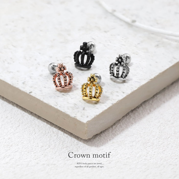 h1132-237 軟骨ピアス かわいい 16G ボディピアス 王冠 クラウン 王様 ゴールド ブラック 16ゲージ  ピアス メンズ ストレートバーベル サージカルステンレス 耳 軟骨