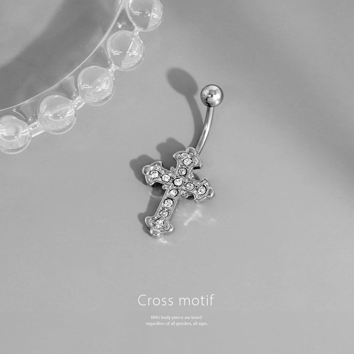 h1132-253 へそピアス かわいい 14G クロス 十字架 ラテンクロス ジュエル カーブバーベル バナナバーベル 14ゲージ ピアス サージカルステンレス 片耳用