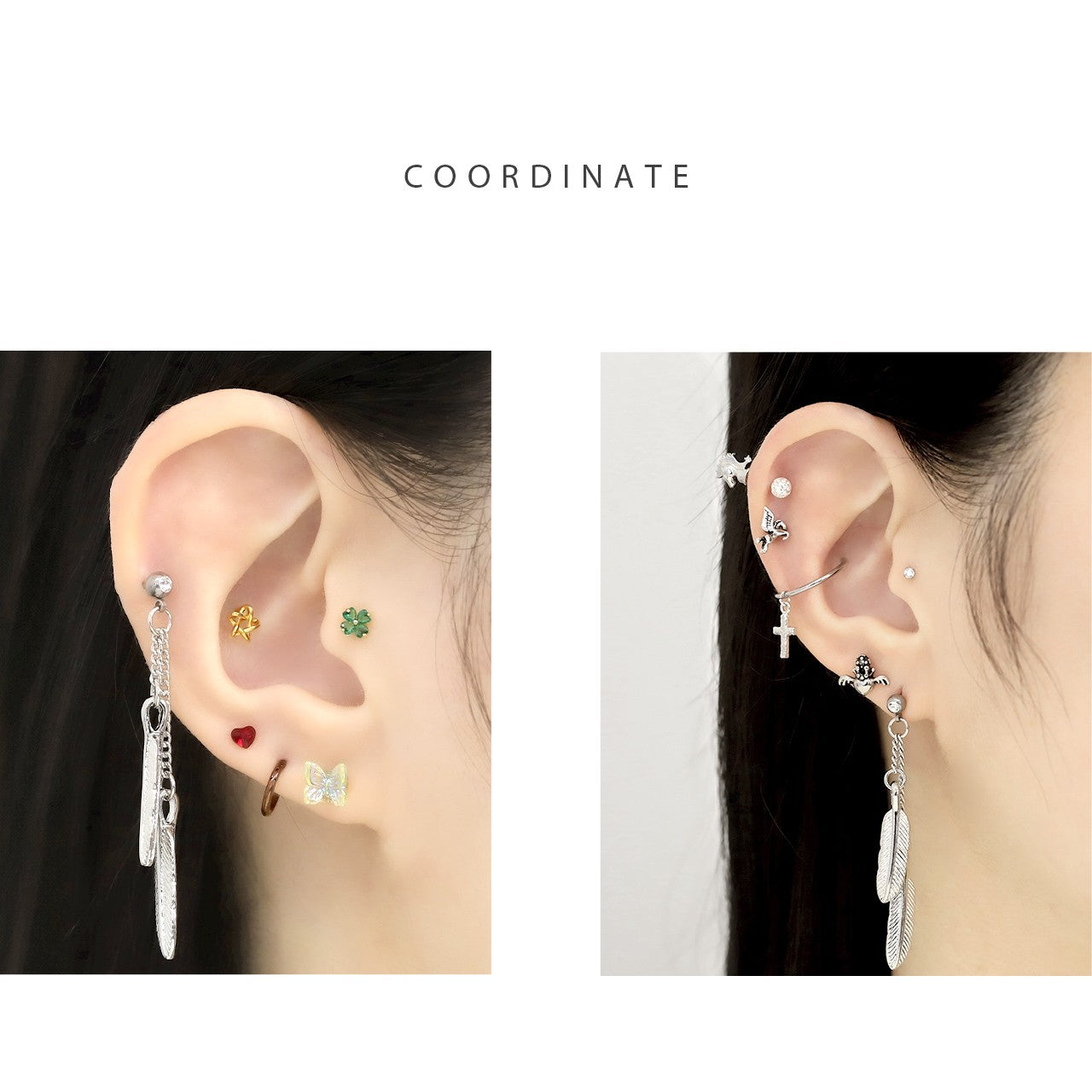 h1132-274 ボディピアス チェーン 羽根 16G フェザー 軟骨 スタイリッシュ 片耳用 金属アレルギー対応 ヘリックス 揺れる