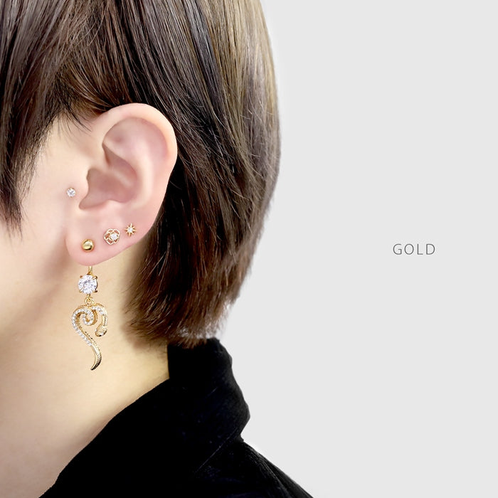 ★ h1132-279 へそピアス ボディピアス 軟骨ピアス 14G キャッチ サージカルステンレス ゴールド シルバー ブラック ジュエル へび 蛇 爬虫類 バナナバーベル 片耳用