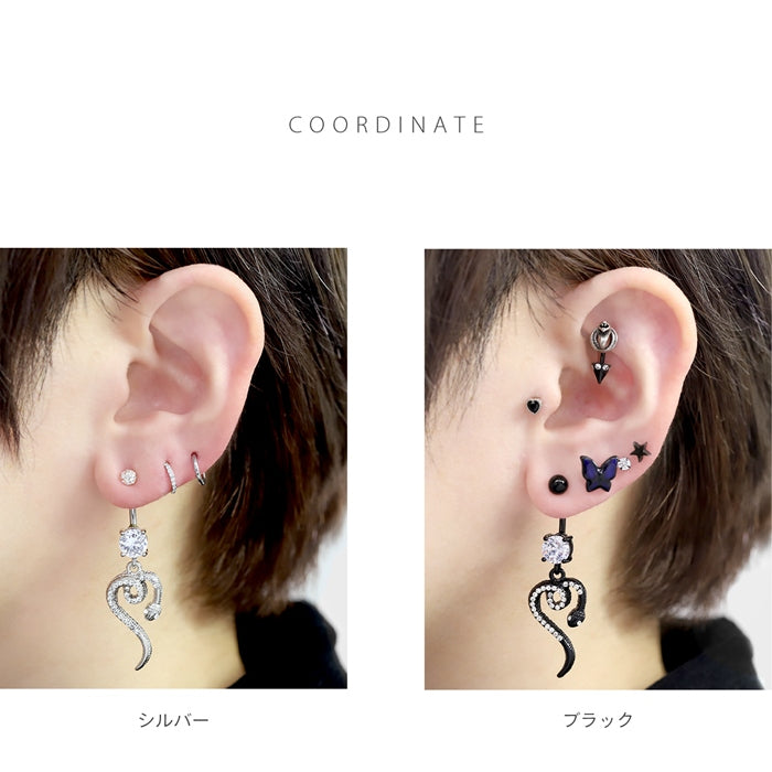 ★ h1132-279 へそピアス ボディピアス 軟骨ピアス 14G キャッチ サージカルステンレス ゴールド シルバー ブラック ジュエル へび 蛇 爬虫類 バナナバーベル 片耳用