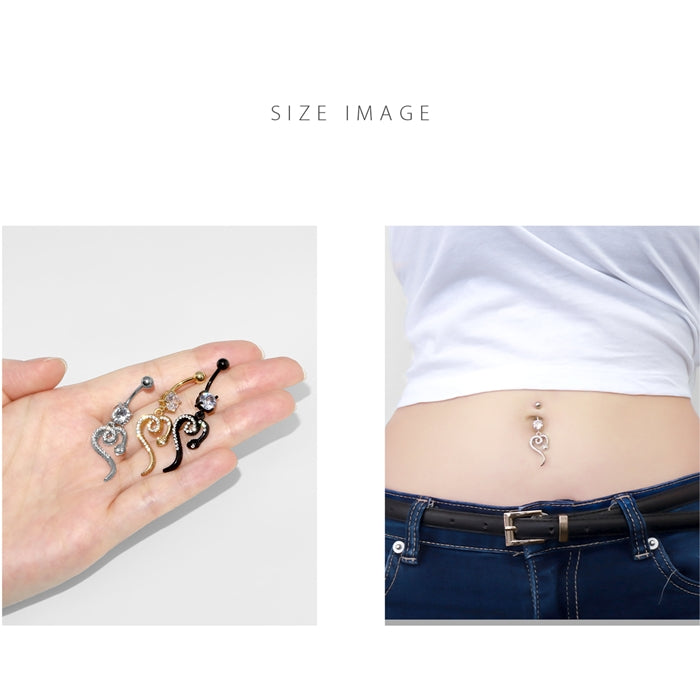 ★ h1132-279 へそピアス ボディピアス 軟骨ピアス 14G キャッチ サージカルステンレス ゴールド シルバー ブラック ジュエル へび 蛇 爬虫類 バナナバーベル 片耳用