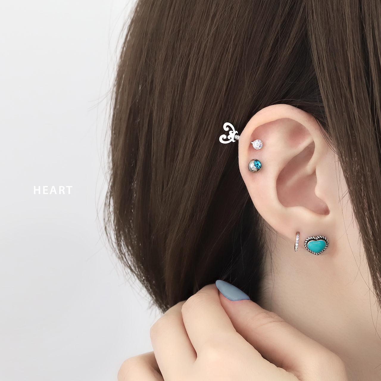 h1132-281 軟骨ピアス 14G 16G ボディピアス かわいい キャッチ チャーム サージカルステンレス 金属アレルギー対応 ハート スター ターコイズ ストーン ストレートバーベル メンズ 軟骨 ピアス ボディーピアス