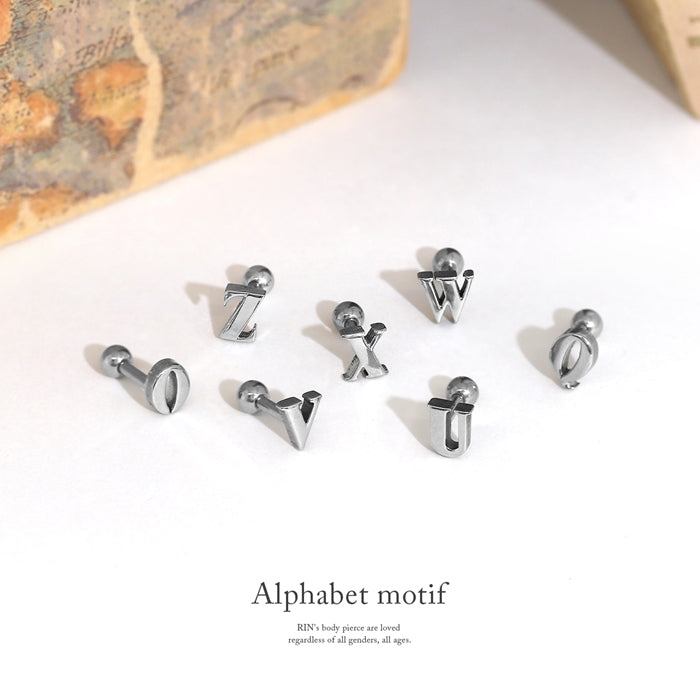 h1132-290 軟骨ピアス 14G ボディピアス イニシャル アルファベット 英字 英語 金属アレルギー対応 スタイリッシュ ストレートバーベル ピアス サージカルステンレス 片耳用