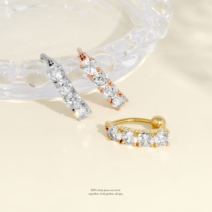 h1132-294 へそピアス かわいい 14G ジュエル 立爪 4連 ライン きれい トップダウン バナナバーベル ピアス サージカルステンレス 1個売り