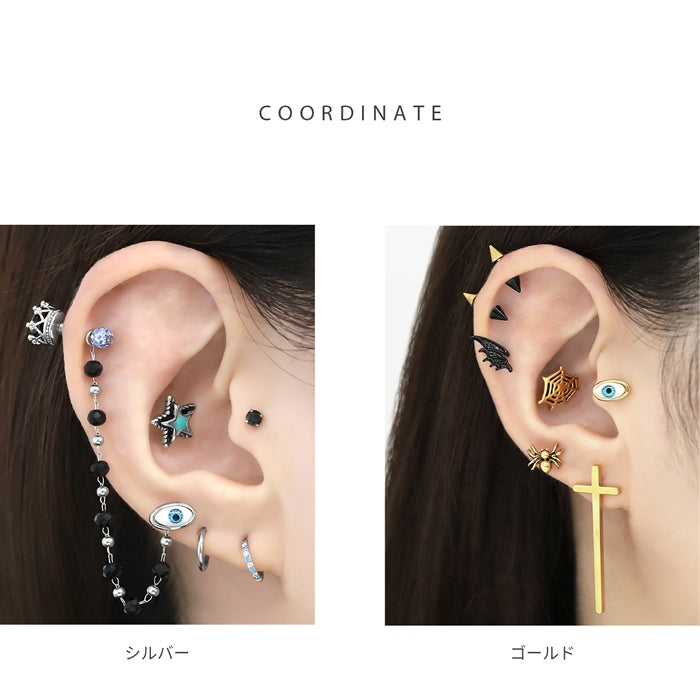 h1132-298 軟骨ピアス 16G ボディピアス 目玉 眼球 瞳孔 金属アレルギー ピアス メンズ バーベル サージカルステンレス 耳 イービルアイ ハロウィン イベント パーティ Pierce 片耳用