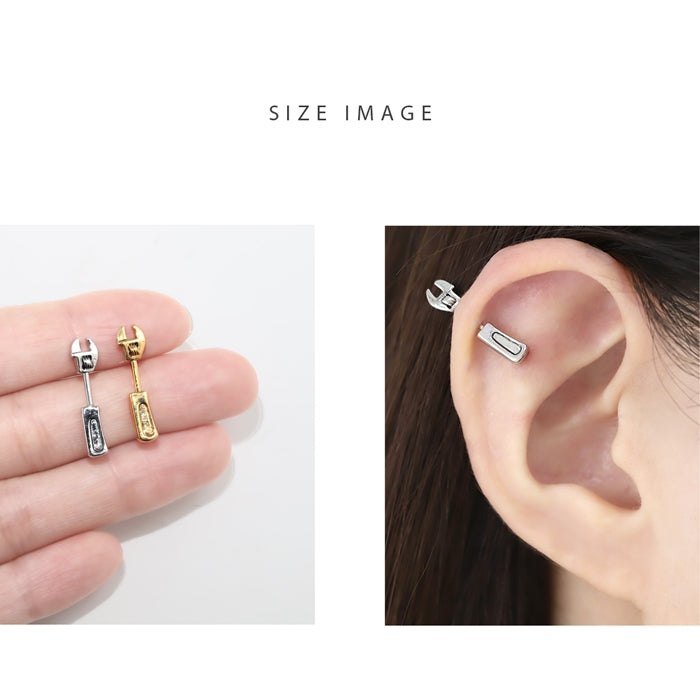 【廃盤】 h1132-307【全品送料無料】 軟骨ピアス 16G ボディピアス レンチ 工具 アンティーク 16ゲージ ピアス ストレートバーベル 片耳用 サージカルステンレス 耳