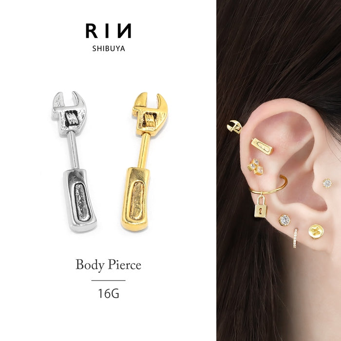 【廃盤】 h1132-307【全品送料無料】 軟骨ピアス 16G ボディピアス レンチ 工具 アンティーク 16ゲージ ピアス ストレートバーベル 片耳用 サージカルステンレス 耳