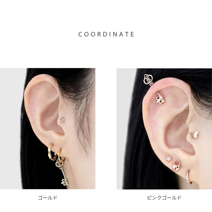 ★ h1132-308 軟骨ピアス 16G 14G 鍵 キーモチーフ アンティーク 紋章 アンテナへリックス おしゃれ ストレートバーベル 16ゲージ 14ゲージ ピアス サージカルステンレス 片耳用