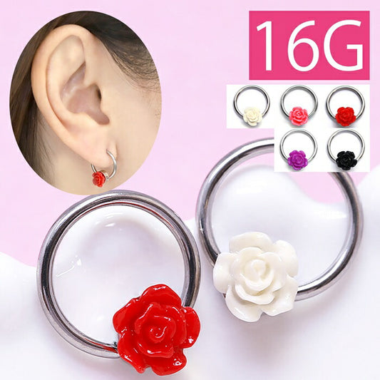 h1132-311 リング ボディピアス 薔薇 フラワー 花 ゲージ ピアス キャプティブビーズリング 片耳用 サージカルステンレス 耳
