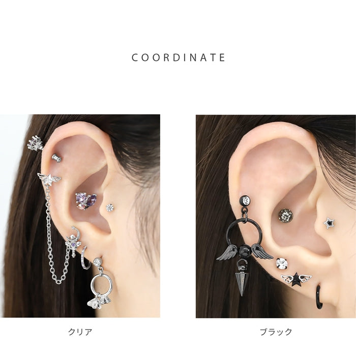 ★ h752-42  軟骨ピアス 16G ボディピアス かわいい キャッチ チャーム サージカルステンレス 金属アレルギー対応 スター 星 エンジェル ウィング 羽 翼 ジュエル キラキラ おしゃれ ストレートバーベル ファーストピアス セカンドピアス メンズ ボディーピアス