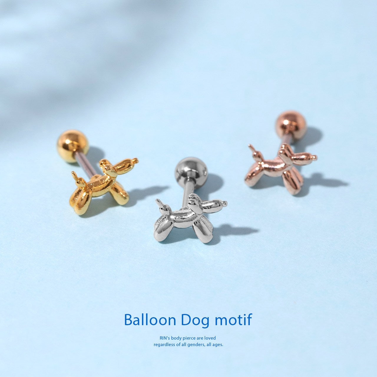 h752-59 軟骨ピアス 16G ボディピアス バルーンドッグ かわいい 犬 風船 動物 金属アレルギー ストレートバーベル ピアス サージカルステンレス 片耳用