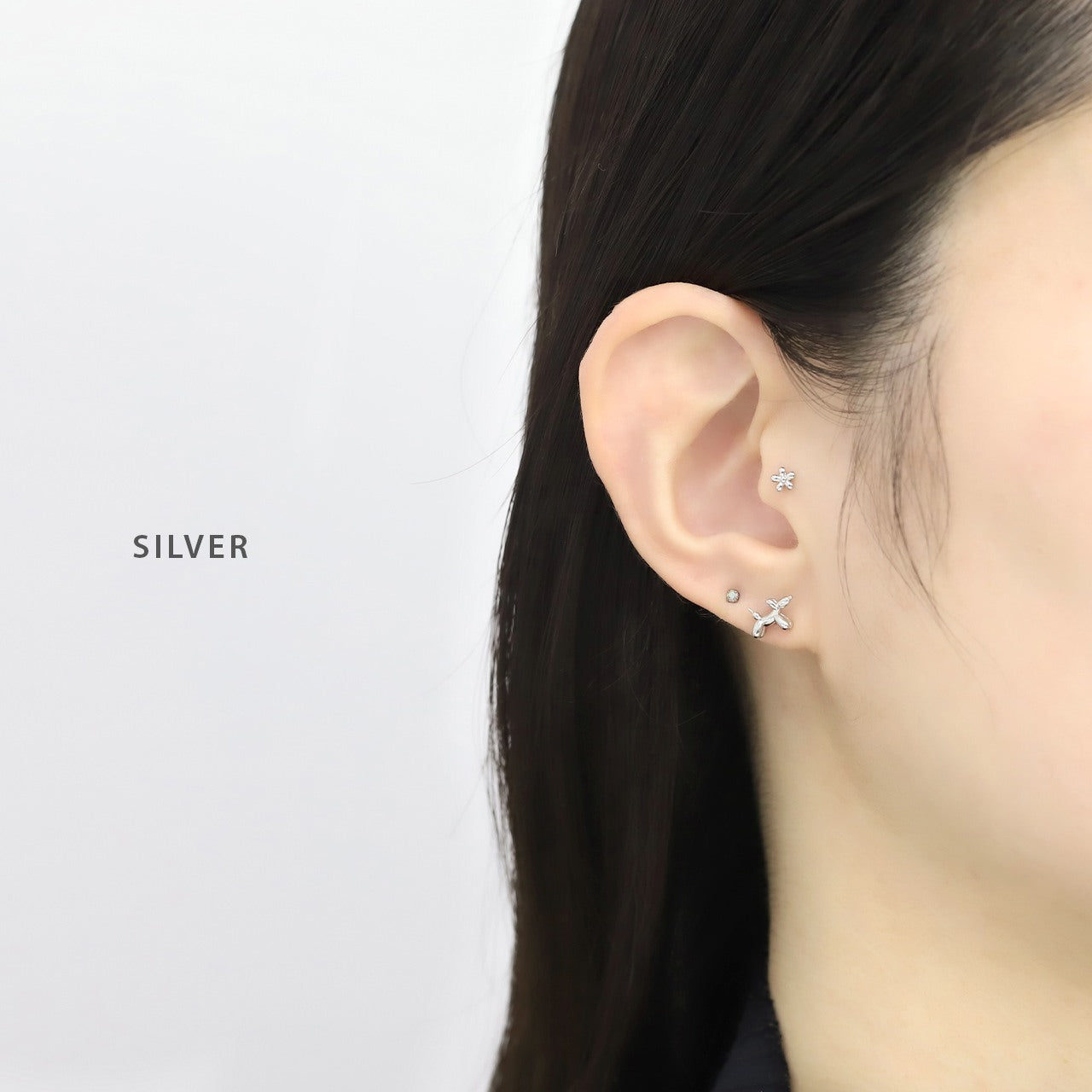 h752-59 軟骨ピアス 16G ボディピアス バルーンドッグ かわいい 犬 風船 動物 金属アレルギー ストレートバーベル ピアス サージカルステンレス 片耳用