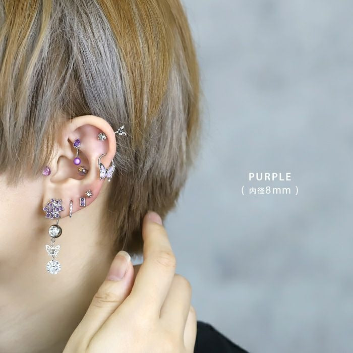 rin-012 軟骨ピアス  パーツ 16G 18G 蝶々 バタフライ 羽 ピンク グリーン ブルー パープル ピアスパーツ 左右1個ずつ 片耳用