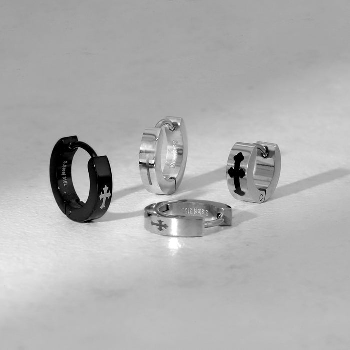 j1181-108 ステンレスピアス フープピアス シンプル 十字架 クロス  サージカルステンレスリングピアス  ピアス サージカルステンレス 片耳用