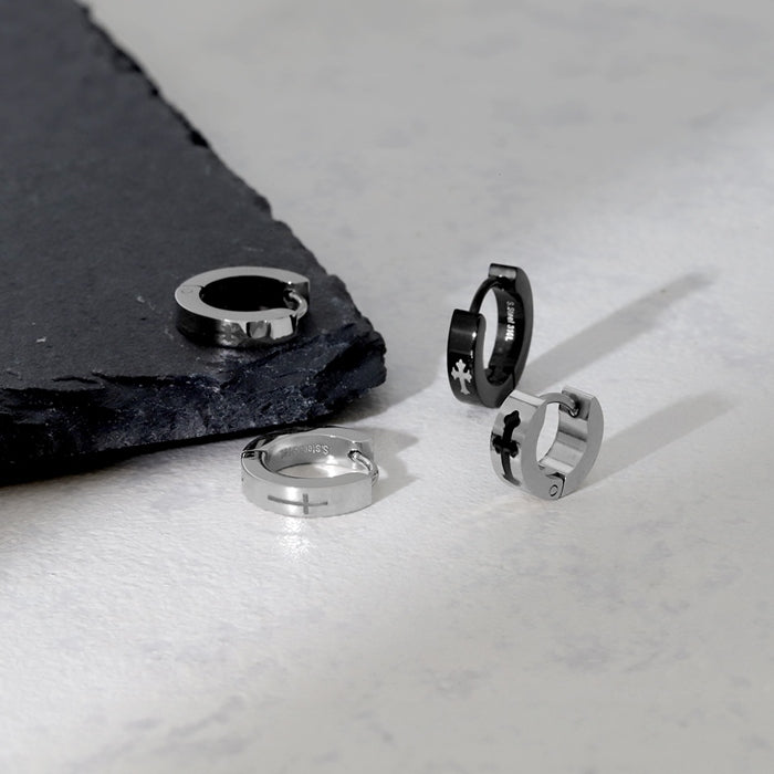 j1181-108 ステンレスピアス フープピアス シンプル 十字架 クロス  サージカルステンレスリングピアス  ピアス サージカルステンレス 片耳用