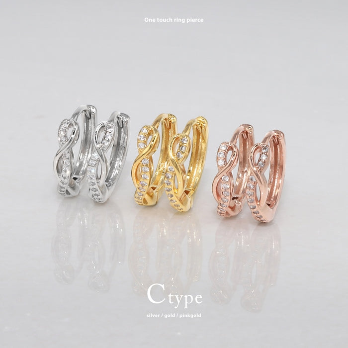 ★j251-3 【両耳用】 ピアス キャッチレス フープピアス リングピアス レディース おしゃれ かわいい 落ちない 小ぶり シンプル ジュエル ストーン 小さい リング ワンタッチ ビジュー 真鍮 リング 上品 きれいめ 華奢 耳たぶ