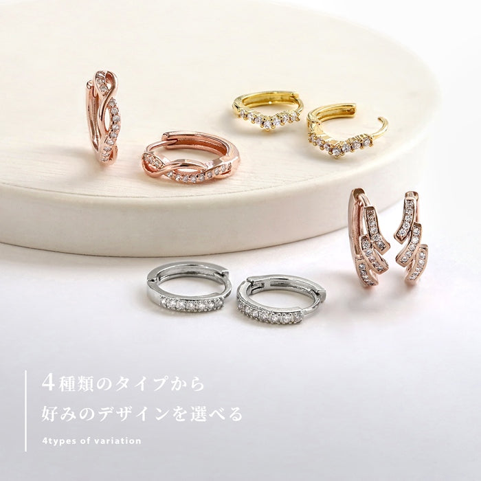 ★j251-3 【両耳用】 ピアス キャッチレス フープピアス リングピアス レディース おしゃれ かわいい 落ちない 小ぶり シンプル ジュエル ストーン 小さい リング ワンタッチ ビジュー 真鍮 リング 上品 きれいめ 華奢 耳たぶ