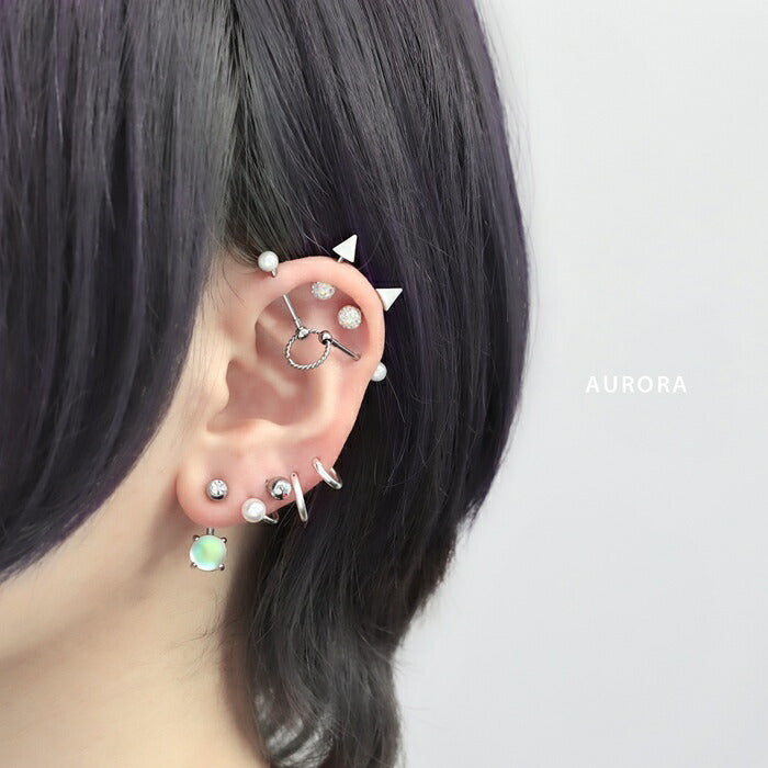 j3413-35 ボディピアス へそピアス 14G 金属アレルギー対応 金属アレルギー サージカルステンレス つけっぱなし カボション バナナバーベル ボールキャッチ レディース 女性 大人 仕事 きれい かわいい おしゃれ シンプル 小さめ オーロラ ピンク グリーン 普段使い