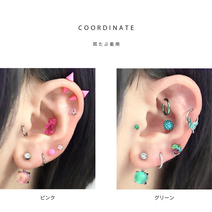 j3413-35 ボディピアス へそピアス 14G 金属アレルギー対応 金属アレルギー サージカルステンレス つけっぱなし カボション バナナバーベル ボールキャッチ レディース 女性 大人 仕事 きれい かわいい おしゃれ シンプル 小さめ オーロラ ピンク グリーン 普段使い