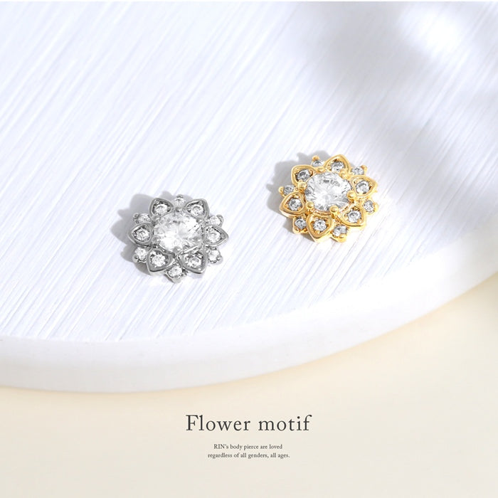 j3413-5-c【全品送料無料】 ボディピアス キャッチ 16G 18G 花 ジュエル かわいい フラワー パーツ 軟骨ピアス カスタマイズ cr ms キャッチ0152