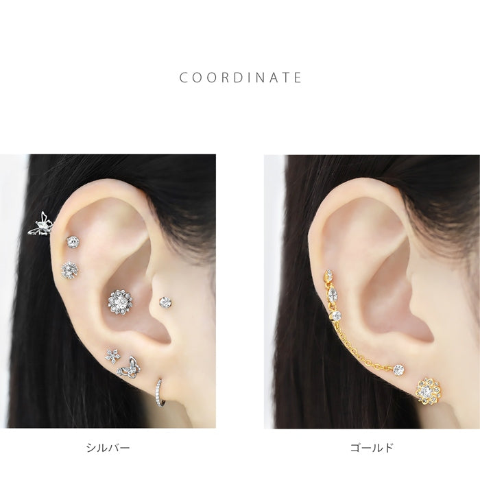 j3413-5-c【全品送料無料】 ボディピアス キャッチ 16G 18G 花 ジュエル かわいい フラワー パーツ 軟骨ピアス カスタマイズ cr ms キャッチ0152