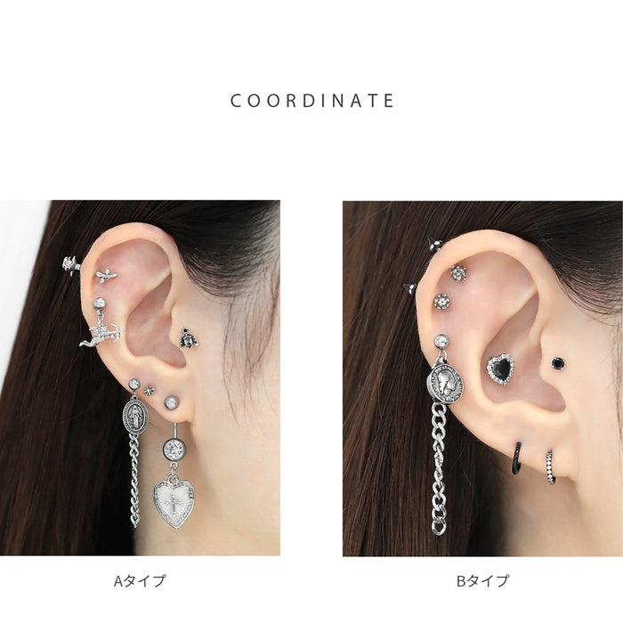 j612-6【全品送料無料】 ボディピアス 16G チャーム 軟骨ピアス サージカルステンレス 金属アレルギー対応 メダル コイン ロザリオ チェーン スタイリッシュ キラキラ かわいい かっこいい メンズ  セカンドピアス ボディーピアス 片耳用 軟骨 ピアス