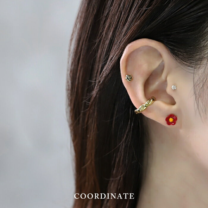 【廃盤】 mmj-014 ピアス 金属アレルギー 金属アレルギー対応 フラワーピアス ステンレスピアス サージカルステンレス つけっぱなし レディース 5枚の花びら お花 椿 カメリア スタッド キュート イヤーロブ かわいい 赤 綺麗 デート 女子会 上品 きれいめ 耳たぶ 片耳用