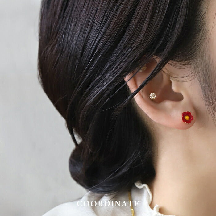 【廃盤】 mmj-014 ピアス 金属アレルギー 金属アレルギー対応 フラワーピアス ステンレスピアス サージカルステンレス つけっぱなし レディース 5枚の花びら お花 椿 カメリア スタッド キュート イヤーロブ かわいい 赤 綺麗 デート 女子会 上品 きれいめ 耳たぶ 片耳用