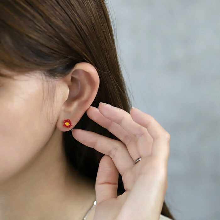 【廃盤】 mmj-014 ピアス 金属アレルギー 金属アレルギー対応 フラワーピアス ステンレスピアス サージカルステンレス つけっぱなし レディース 5枚の花びら お花 椿 カメリア スタッド キュート イヤーロブ かわいい 赤 綺麗 デート 女子会 上品 きれいめ 耳たぶ 片耳用