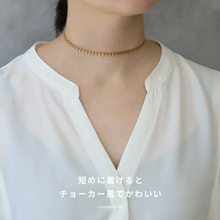 nec-127 ネックレス チェーンネックレス サージカルステンレス 金属アレルギー つけっぱなし ショート 短め アジャスター チョーカー 痒くならない ２タイプ 大人 レディース シンプル かわいい ゴールド 31cm 普段使い 凛