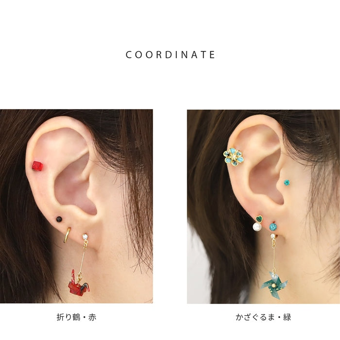ori-0053　 ボディピアス キャッチ 18G 16G 14G 12G チャーム ラブレット 軟骨ピアス 折り鶴 かざぐるま ツル 風車 和風 日本 鶴 かわいい 和柄 日本 軟骨 ピアス ボディーピアス