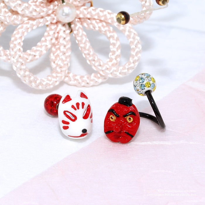ori-0068 ボディピアス キャッチ 18G 16G 14G 12G 軟骨ピアス かわいい 天狗 狐 和風 きつね 和 和風 ハロウィン コスプレ 日本 ボディピ 耳たぶ 耳 トラガス ラブレット 軟骨 ピアス ボディーピアス