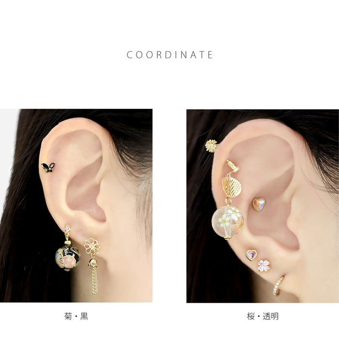 ori-0072 キャッチ 14G ボディピアス 16G 軟骨 ピアス かわいい 12G 桜 18G 菊 揺れる 和柄 ボール 和風 和 日本 レトロ カスタマイズ ピアス パーツ 透明 赤 黒 レッド ブラック クリア 軟骨 ピアス ボディーピアス ボディ 凛 RIN